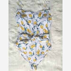 Jessica Simpson Lemon Print One Piece Swimsuit White Yellow sz XL New